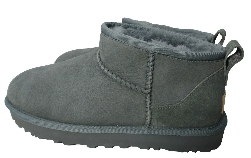 UGG Classic Ultra Mini Ankle Suede Boots Gray Winter Lined Womens Sz 7